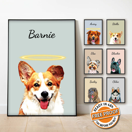 Custom Cartoon Dog Portrait, Pet Portrait on Canvas, Passed Away Pets Dogs Memorial, Personalized Cartoon Dog Artwork, Canvas Tribute to Beloved Pets, Memorial Pet Portrait, Custom Dog Cartoon Illustration,