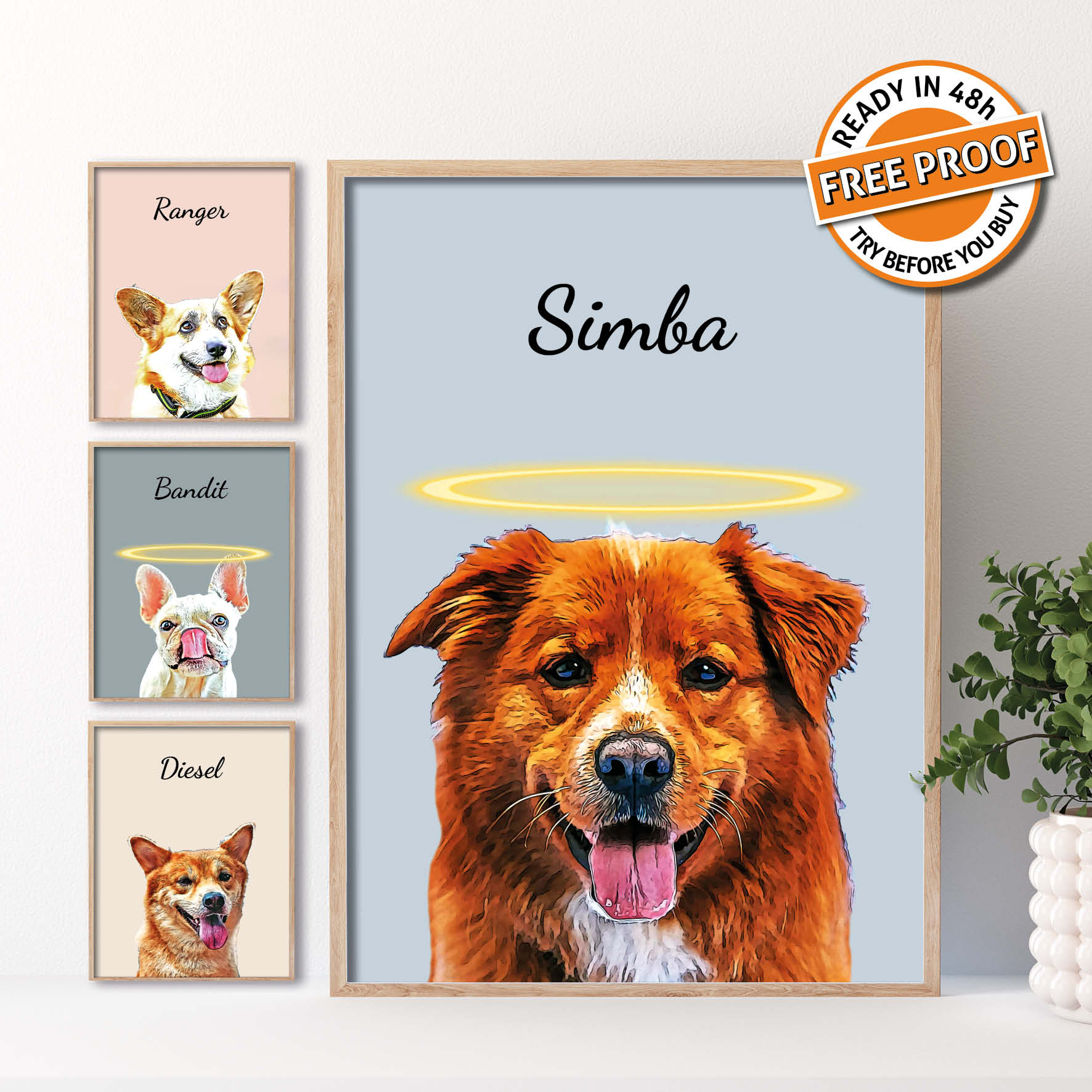Canvas Remembrance of Beloved Dogs, Passed Pets Dogs Tribute Art, Cartoon Dog Memorial Portrait, Canvas Tribute for Lost Pets, Custom Dog Cartoon Art, Pet Memorial Canvas Artwork,