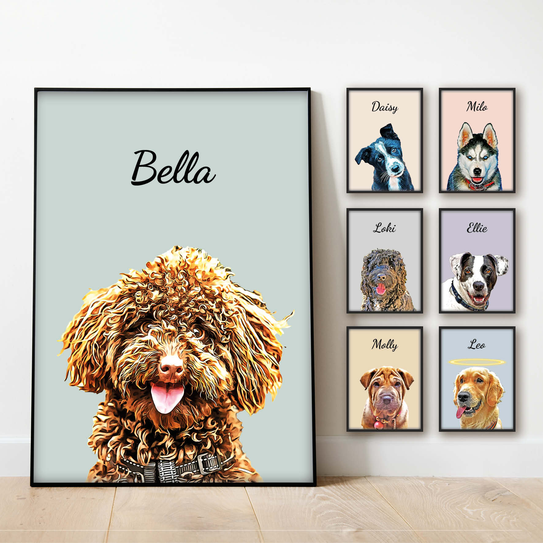 Remembering Passed Pets Dogs, Cartoon Dog Tribute Portrait, Canvas Art Honoring Beloved Pets, Memorial Portrait of Passed Dogs,